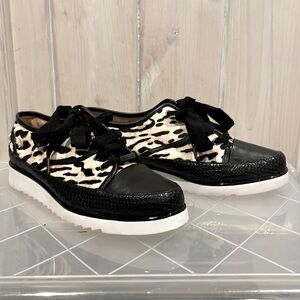 Donald Pliner pony hair leopard lace up oxford’s
